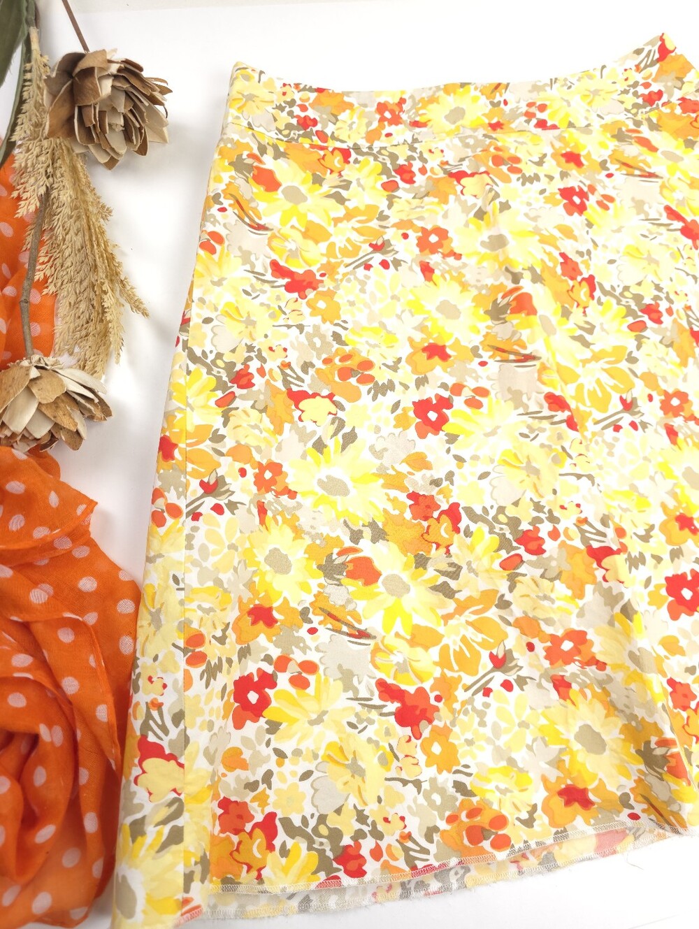 Express Floral Cotton Top in Orange, Yellow & Cream Sz 8